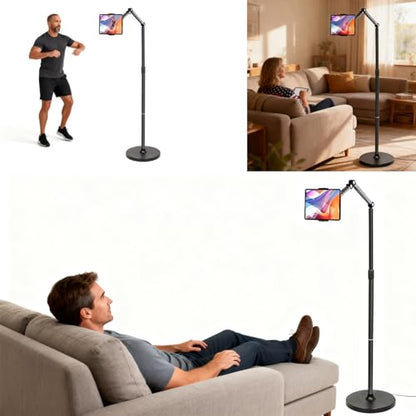 66“ Floor stand articulating arm with adjustable , Minimalist Design, Space-Saving, Highly Flexible,For Watching/Stream/Recording ON Bed&Couch, for iPad Pro 12.9”/Kindle/iPhone,4.5-13” Tablet/Phone