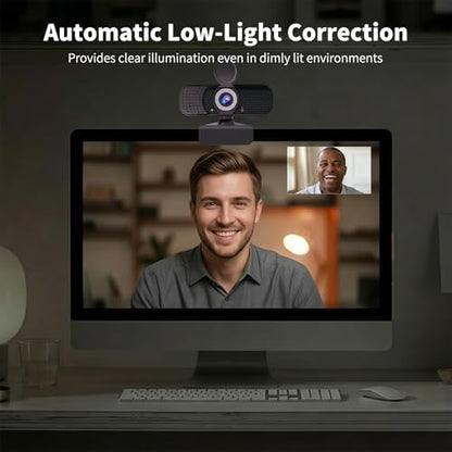 4K Webcam with Autofocus & Tripod, Camera for PC Laptop with Dual Microphone, USB Computer Camera with Low Light Correction, Auto White Balance, Video Camera for Streaming, Meetings, Office, Zoom - style: 4K-PDAF