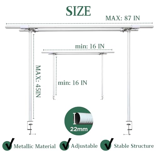 Beyeutao Over the Table Backdrop Stand with Clamps Double Crossbar 16"-87" Length 16"-45" Height Adjustable White Photo Backdrop Stand with Clamps Background Stand Metal Photo Background Stand - color: White, size: 16-87 Inches (Double Rod)