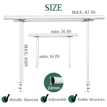Beyeutao Over the Table Backdrop Stand with Clamps Double Crossbar 16"-87" Length 16"-45" Height Adjustable White Photo Backdrop Stand with Clamps Background Stand Metal Photo Background Stand - color: White, size: 16-87 Inches (Double Rod)
