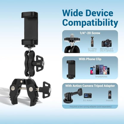 Super Clamp Camera Mount Kit with 360° Dual Ballhead Magic Arm,1/4" and 3/8" Threaded Holes,Action Camera Phone Holder Adapter for Dji Osmo Pocket 4 Monitor LED Light Microphone Desk Tripod Motorcycle - size: Super Clamp with Magic Arm Kit