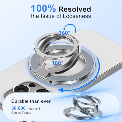 Magnetic Phone Grip Stand for iPhone 17 Pro Max/Air/16e/16/15 Pro Max, MagSafe Ring Holder Gym Finger Ring Grip Kickstand Two-Sided Magnetic Car Mount for Samsung Galaxy Z Flip7/Fold7/S26 Ultra/S25 FE - color: silver