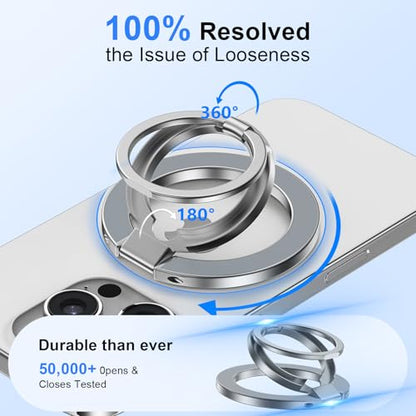 Magnetic Phone Grip Stand for iPhone 17 Pro Max/Air/16e/16/15 Pro Max, MagSafe Ring Holder Gym Finger Ring Grip Kickstand Two-Sided Magnetic Car Mount for Samsung Galaxy Z Flip7/Fold7/S26 Ultra/S25 FE - color: silver