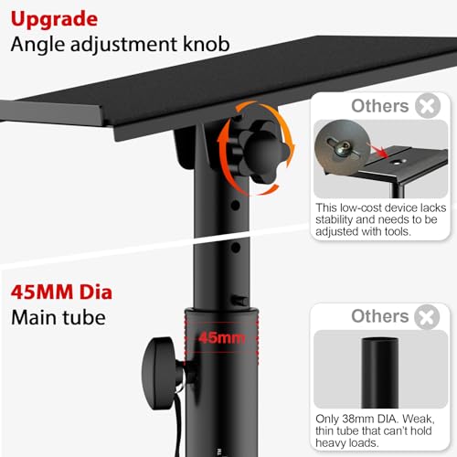 Studio Monitor Stands Tilt Clamp-on Desktop Speaker Stand 10.4"-15.4" Height Adjustable 12° Tilt Home Audio, Set of 2 - size: 12°Tilt Setting