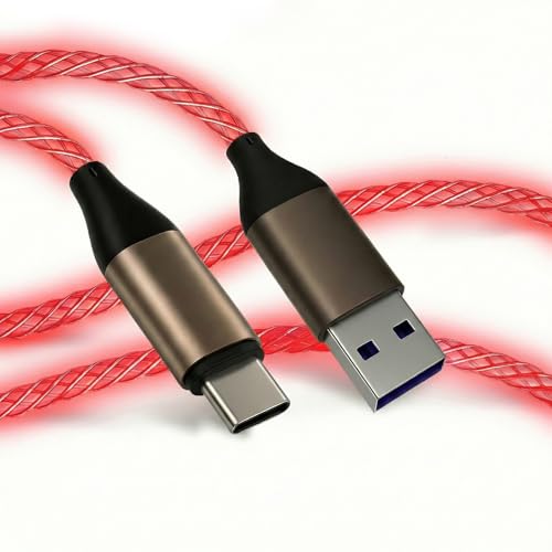 USB C Charger Cable Led Light Up Charger Cord Visible 66W Gradual Changing Shining 6A Fast Charging USB A to USB C Data Sync Cord for iPhone 15/16、Samsung Galaxy SS23+/S23 Ultra (Red, 3ft) - color: Red, size: 3ft