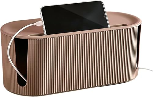 Cable Management Box,Desk Cord Organizer Box with Groove Cover,Plastic Cord Hider Box,Large Cable Box Organizer for Storaging Power Socket/TV/Computer/Router/Games Console Cable (Milk Tea) - color: Milk Tea