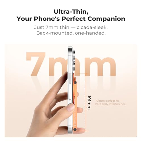 K&F CONCEPT PT02 7mm 59g Magnetic Phone Stand, Foldable Selfie Stick for iPhone, Dual-Sided Magnets Mini Tripod Pocket Cell Phone Stand with Hook, Compatible with iPhone 17-12 Series Android Phones - color: Orange
