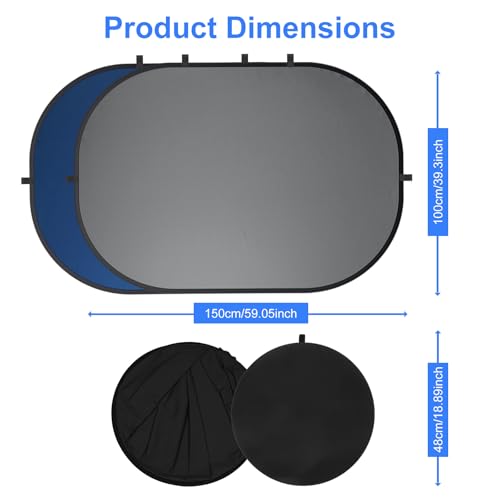 Blue Gray Pop up Backdrop 3x5ft/1x1.5m, Self-Tape Photography Backdrops with Carry Bag Collapsible Portable Background for Auditions Photoshoot TikTok YouTube Video Live Streaming - size: 3 x 5 ft
