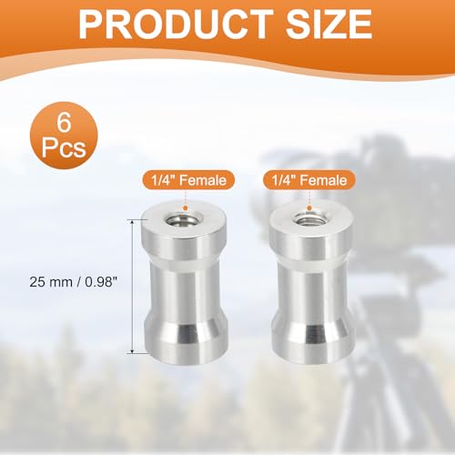 PATIKIL Camera Spigot Screws Converter 1/4" to 1/4" Female to Female, 6 Pack Tripod Screw Adapter Spigot Stud for Light Stand Hot Shoe Cold Shoe Adapter Ball Head Flash, Silver