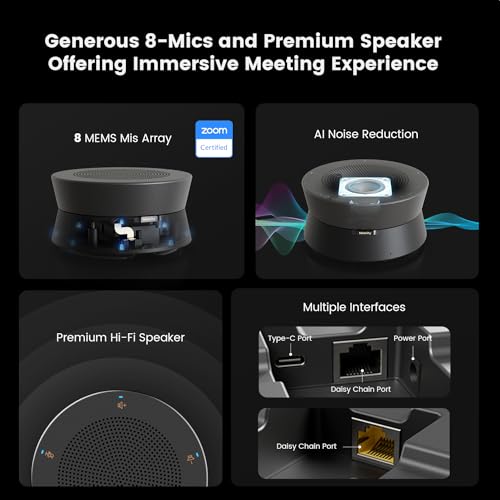 Nearity A21Sx2 Zoom Certified Conference Speaker and Microphone, Speakerphone w/8 Mics, 16ft Voice Pickup, AI 2.0 Noise Cancelling, USB Speakermic with Daisy Chain, Works Teams/Zoom/Google Meet - color: A21S-2PACK-BLACK