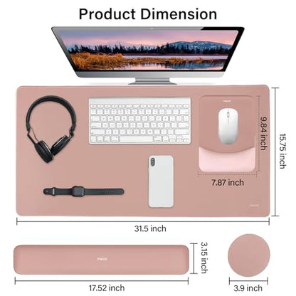 MOSISO Keyboard Mouse Pad Set, Large Gaming Mouse Pad&Rectangular Keyboard Wrist Rest&Mousepad with Wrist Rest&Coaster, Ergonomic Non-Slip&Easy Typing Pad with Curved Silicone Lining, Salmon Pink - color: Salmon Pink