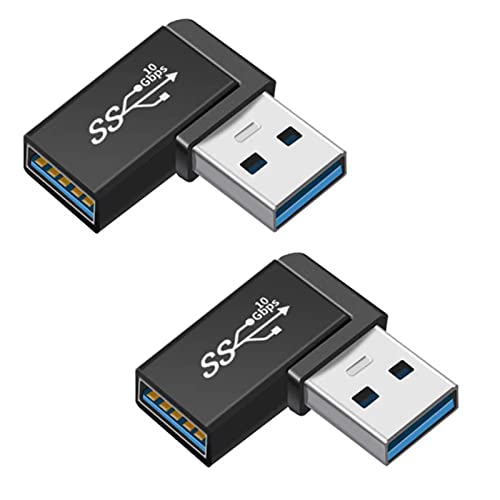 90 Degree Right Angle USB 3.0 Male to Female Expansion Adapter for Connecting Mobile Hard Disk, U Disk, Wireless Network Card, Camera, Mouse, Keyboard, etc. - Black 2pack