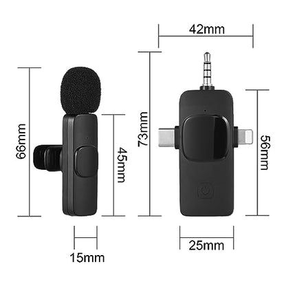Wireless Lavalier Microphone 3-in-1 Wireless Clip-on Mic Transmitter and Receiver (2 Transmitters, 1 Receiver)