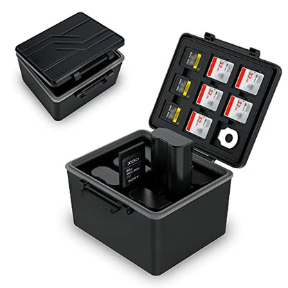 JJC DSLR Camera Battery & SD Micro SD XQD Card Case Holder for Canon LP-E6 LP-E6N LP-E6NH Nikon EN-EL15 EN-EL14 Sony NP-FZ100 Fujifilm NP-W126 NP-W235 Battery and More Below 1.5x0.9x2.4” - size: For Camera Battery x6