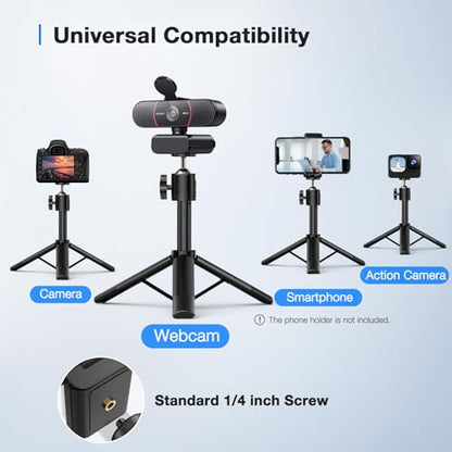 EMEET C960 4K Webcam with Tripod, 4K UHD Sony Sensor, 3 Adjustable Height Mini Tripod w/Privacy Cover, PDAF Auto Focus, Dual Noise-Cancelling Mics, Auto Light Correction, Perfect for Online Meetings - style: 4K Tripod