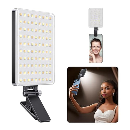 Coolpow Portable Selfie Light【84 LED】Rechargeable Phone Fill Lights with Clip【3 Light Modes】Portable Led Clip on Light for iPhone/Tablet/Laptop CRI97+ Perfect for Selfies Makeup TikTok Video Recording