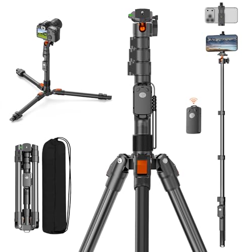 XXZU 75" Camera Tripod,Tripod For Camera Phone with Remote & 360° Ball Head,Aluminum Phone Tripod/Monopod,Camera Stand Tripod for iPhone/Canon/Nikon/DSLR/Digital Camera Accessory Kits,Max Load 17.64lb - size: 75in