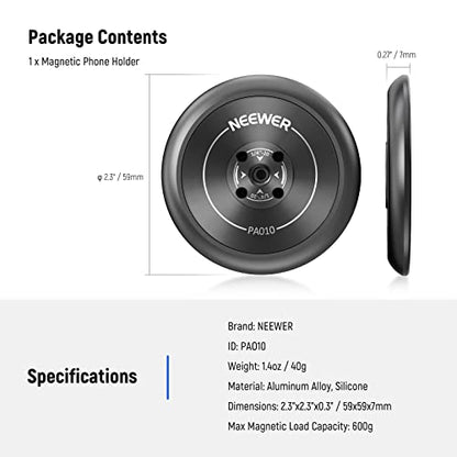 NEEWER Magnetic Phone Tripod Mount Adapter with 1/4" Holes Compatible with iPhone MagSafe Selfie Stick for 15 Pro Max 15 Plus 14 13 12 Pro Max Mini, Phone Holder for Ring Light Video Recording, PA010 - style: PA010