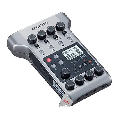 Zoom PodTrak P4 Portable Multitrack Podcast Recorder + 4x Pig Hog 8mm XLR Microphone Cable Male to Female 6 Ft + Accessory Kit