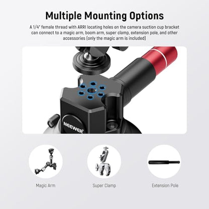 Neewer 3" Suction Cup Camera Mount Bracket with Ball Head Magic Arm, 1/4" ARRI Holes, Quick Release Car Mount with Phone Holder & Action Cam Adapter Compatible with iPhone DJI Insta360, CA104 - style: CA104