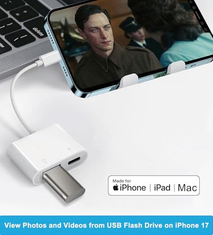 Apple USB-C to USB Camera Adapter with 30W Charging Port for iPhone 17/16/15, MFi Certified USB 3.0 OTG Cable Compatible with MacBook Pro Air, iPad Pro/Air, iMac, Galaxy S25 and More
