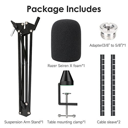 Razer Seiren X Mic Boom Arm Stand with Mic Foam Cover - Suspension Mic Stand and Windscreen with 2 pcs Cable Sleeve Compatible with Razer Seiren X Streaming Microphone - color: Razer Mic Stand