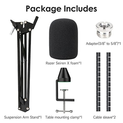 Razer Seiren X Mic Boom Arm Stand with Mic Foam Cover - Suspension Mic Stand and Windscreen with 2 pcs Cable Sleeve Compatible with Razer Seiren X Streaming Microphone - color: Razer Mic Stand