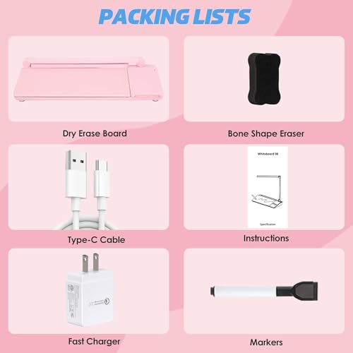 SHANTRA 16'' x 7'' Desktop Whiteboard with Fast Charger Station & Adjustable LED Lamp, Pink Desk Dry Erase Board with Organizer, Computer Pad & Keyboard Stand for Home, School, Office Desk Accessories - color: Pink With Led Lamp & Charger Station