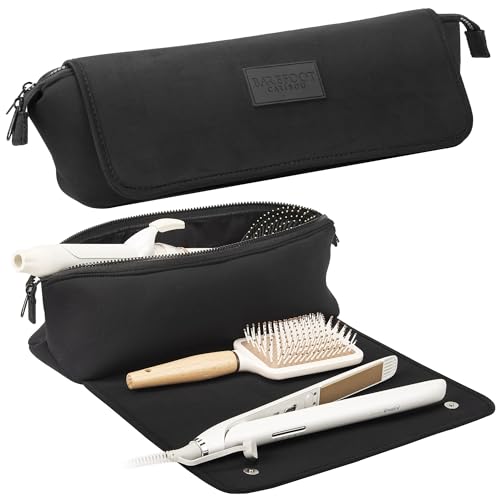 BAREFOOT CARIBOU Hair Tools Travel Bag and Heat Resistant Mat (15.5") for Flat Irons, Straighteners, Curling Iron, Haircare Accessories, 2-in-1 design, Interior Pockets, Portable Organizer (Black) - color: Black