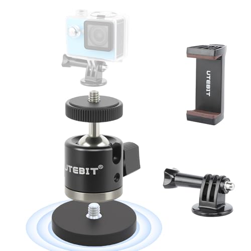 UTEBIT Magnet Camera Mount for Action Camera, with Phone Holder Mount,Black | 43mm Strong Magnetic Base Mount with 360° Rotation Ball Head, Compatible with Gopro Hero, DJI Osmo Action Osmo Nano, Insta360 - size: 43MM
