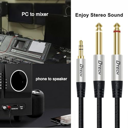 DTECH 5ft 3.5mm to 1/4 Adapter Audio Stereo Cable TRS 1/8 to Dual Quarter Inch TS 6.35mm Y Splitter Guitar AMP Aux Cord for Headphones Jack Laptop Speaker Phone Mixer - size: 5ft
