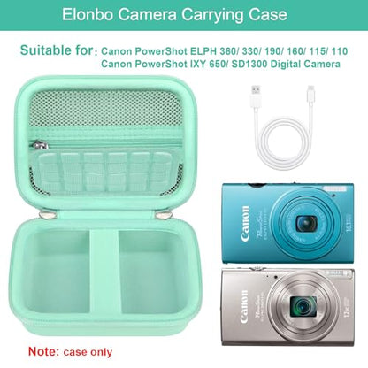 Elonbo Carrying Case for Canon PowerShot ELPH 360 HS A/ 360 HS/ 360/ IXY 650 Digital Camera, Canon PowerShot ELPH 330/190/160/115/130/110 Camera Hard Travel Bag, Mesh Pocket fits Cable, Light Green - color: Light Green