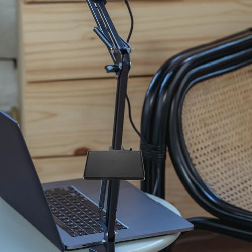Healifty Plastic Microphone Stand Tray Holder with Sound Card Slot and Convenient Storage, Minimalist Black Mic Stand Accessory for Home and Professional Environments