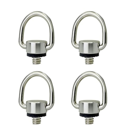 4-Pack 1/4"-20 D Ring Camera Screw Adapter, Silver | Stainless Steel D Ring Screws With Rubber Padding, Fits Tripods, Camera Straps, Selfie Sticks, Gimbals & Photography - color: Silver