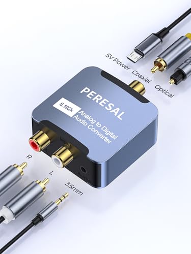 Analog to Digital Audio Converter 3.5mm to SPDIF/Coaxial with Optical Cable RCA to Optical for Laptops Desktop Computers to Soundbar ＆ Amplifiers