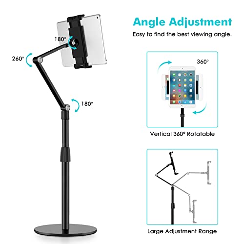 Viozon Tablet Phone Overhead Stand, Height & 360 Degree Angle Adjustable, Aluminum Desktop Stand, Compatible with 3.5-11" Cellphone or Tablet Such as iPhone iPad Pro Air Mini, Samsung, Nexus(AP-4P-B) - color: Black