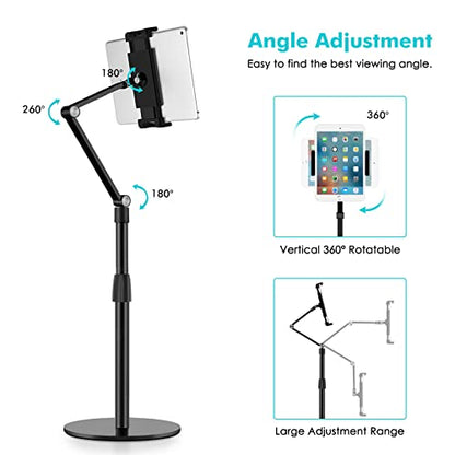 Viozon Tablet Phone Overhead Stand, Height & 360 Degree Angle Adjustable, Aluminum Desktop Stand, Compatible with 3.5-11" Cellphone or Tablet Such as iPhone iPad Pro Air Mini, Samsung, Nexus(AP-4P-B) - color: Black