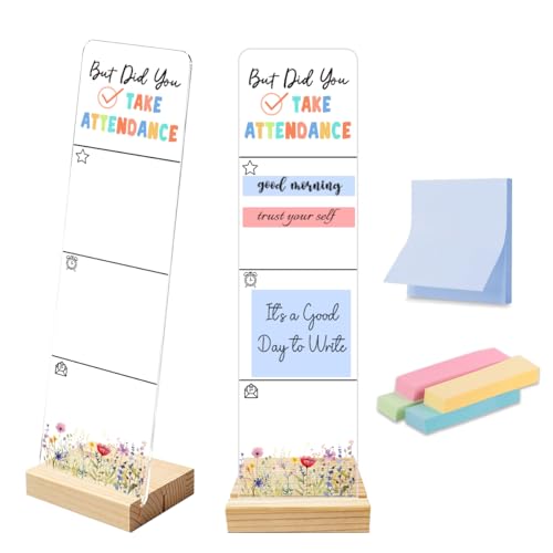 Monitor Memo Board Portable Sticky Note Holder with 200 Sheets Sticky Notes | Sticky Note Holder With Removable Wooden Base But Did You Take Attendance Funny Message Board Classroom Office Desk Decor - color: Attendance