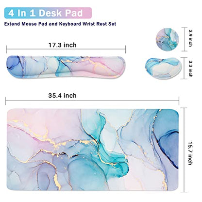 Ergonomic Large Mouse Pad and Keyboard Wrist Rest, Desk Pad for Keyboard and Mouse, 4-in-1 Large Gaming Mouse Pad with Wrist Support - Blue Marble - color: Blue Marble