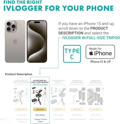 Movo iVlogger Vlogging Kit for iPhone with Fullsize Tripod - Lightning Compatible YouTube Starter Kit for Content Creators - Accessories: Tripods, Phone Mount, LED Light and Shotgun Mic - size: Lightning