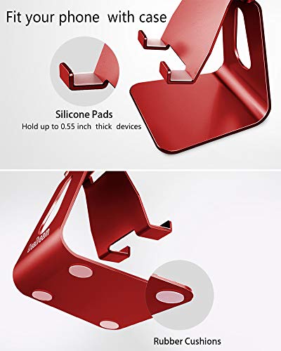 CreaDream Adjustable Cell Phone Stand, Phone Stand, Cradle, Dock, Holder, Aluminum Desktop Stand Compatible with Phone Xs Max Xr 8 7 6 6s Plus SE Charging, Accessories Desk,All Mobile Phones-Red - color: Red