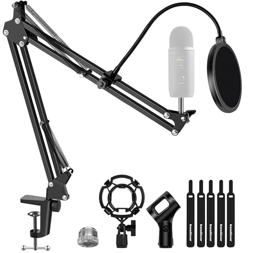 InnoGear Microphone Stand Mic Boom Arm for Blue Yeti HyperX QuadCast S SoloCast Snowball Fifine K669B and other Mic, with Shock Mount Windscreen Pop Filter Mic Clip Holder Cable Ties, Large - size: Large