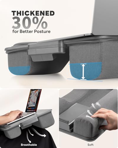 SAIJI Lap Desk with Cushion, Computer Laptop Stand, Lap Laptop Table, Built-in Drawer Storage, Phone Holder, Wrist Pad - color: Gray