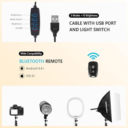 12" Selfie Ring Light with 59" Tripod Stand and Phone Holder, Dimmable LED Circle Lights Phone Ring Light Tripod for Photography, Video Recording, Live Stream, Makeup