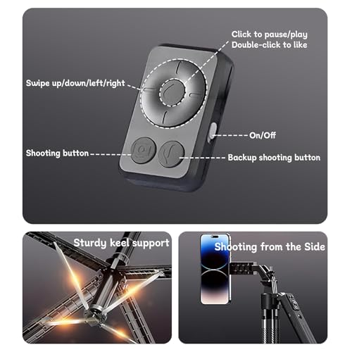 C12C 72" AI Tracking Magnetic Selfie Stick, Dual Phone Mount | Features dual phone mounts (magnetic +phone clip) to stream on 2 devices simultaneously on Facebook, Instagram, Tiktok