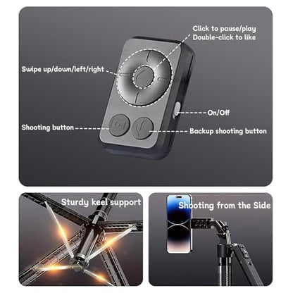 C12C 72" AI Tracking Magnetic Selfie Stick, Dual Phone Mount | Features dual phone mounts (magnetic +phone clip) to stream on 2 devices simultaneously on Facebook, Instagram, Tiktok