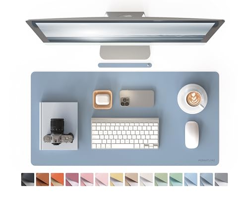 RENMTURE PU Mouse Pad, Faux Leather Large Desk Pad, Home Work Office Accessories, Non-Slip Desk Mat, Waterproof Gaming Pad Desk Blotter (32"x16", Blue) - color: Blue, size: 32"x16"
