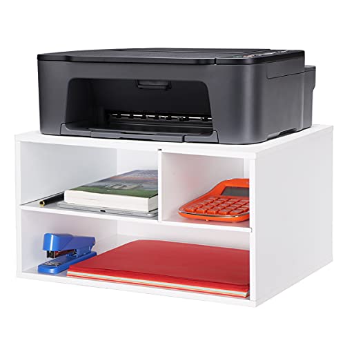 EMERIT Printer Stand Shelf with Storage Wood Desk Paper Organizer for Home/Office, Printer Riser, 2 Tier - color: White, size: Medium