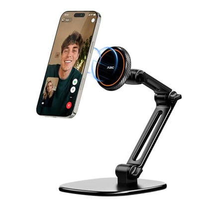 APPS2Car Magnetic Phone Stand for MagSafe, Height Adjustable Foldable iPhone Stand with Heavy Base and Metal Ring, Desk Phone Holder for iPhone 17/16/15/14/13 Pro Max, Black - color: Black - Magnetic Stand