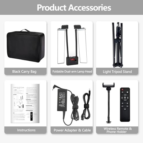 Selfie Light with 75'' Tripod Stand, Dimmable 3 Color LED Dual Arms Ring Light with Phone Holder & Carry Bag for Lash Tattoo Video Photography 45W 95CRI Tripod Floor Lamp
